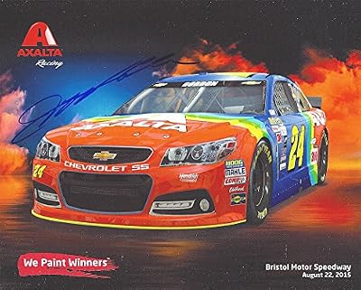 AUTOGRAPHED 2015 Jeff Gordon #24 Axalta Racing Team (Retro Rainbow) Bristol Speedway Rare Hero Card RARE Signed 8X10 Picture NASCAR Hero Card Photo with COA