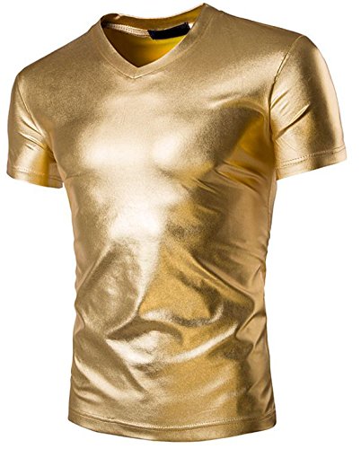 Seastar Mens Metallic V-Neck T-shirts with Short Sleeve Gold Black Silver