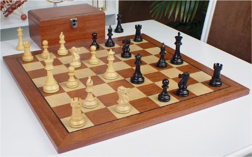 British Staunton Chess Set in Ebonized Boxwood with Mahogany Chess Board & Box - 3