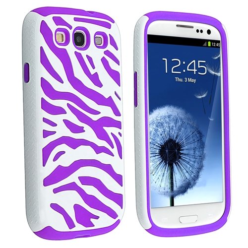 eForCity Hybrid Case Compatible with Samsung©© Galaxy S III / S3, Purple Skin / White Zebra Hard
