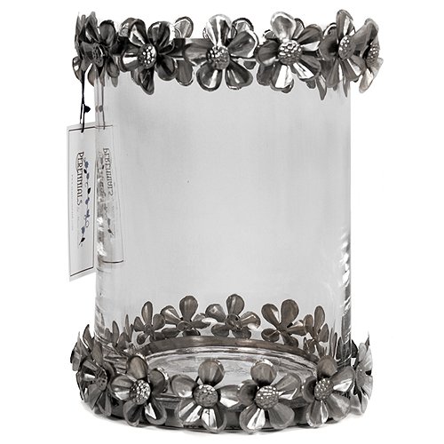 Hurricane Vase Wide Dogwood Rings Pewter
