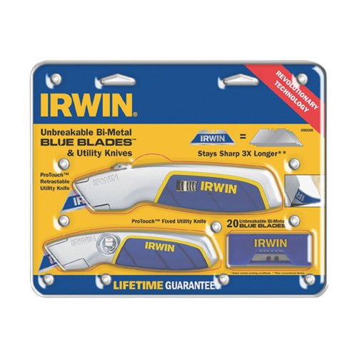 Irwin 2085200 Pro Touch 2 Piece Retractable and Fixed Blade Utility Knife Kit with 20 Irwin Bi-Metal Blades