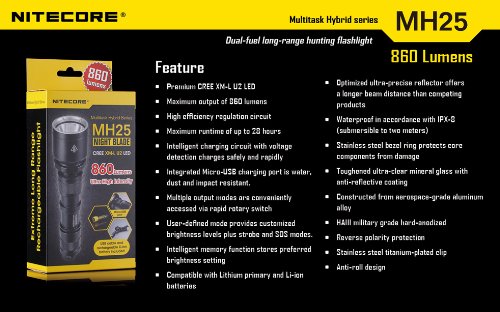 Nitecore MH25 Micro USB Rechargable Flashlight (860 Lumens)