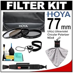 Hoya 77mm 3-Piece Digital Filter Set (HMC UV Ultraviolet, Circular Polarizer & ND8 Neutral Density) with Case + Cleaning Kit for Canon, Nikon, Sony, Olympus & Pentax Lenses