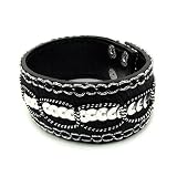 Black Leather with Sequence Button Bangle Bracelet Fashion Jewelry