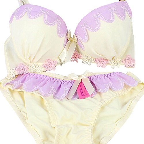 Etosell Womens Lingerie Ruffle Push-Up 3/4 Cup Lace Underwear Bra Set Brassiere