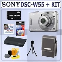 Sony Cybershot DSC-W55 7.2 MP Digital Camera (Silver) + 2 GB Deluxe Accessory Kit
