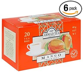 Ahmad Tea Mango Black Tea, Tea Bags, 20-Count Boxes (Pack of 6)
