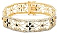 Yellow Gold Plated Sterling Silver Sapphire and Diamond Accent Flower Bracelet, 7.5"
