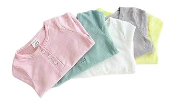 【クリックで詳細表示】Anes＆Ane ナチュラル系 お洒落 キッズ シンプル 無地 ロング ボタン Tシャツ (ホワイトXS/80)： スポーツ＆アウトドア