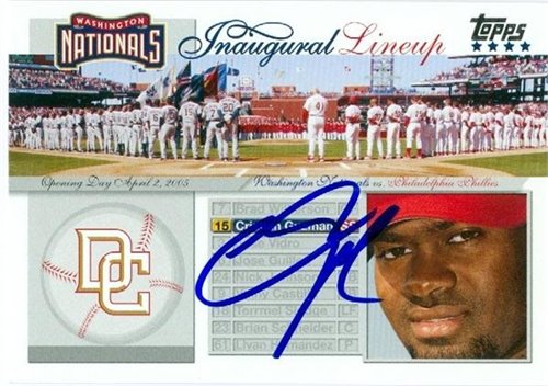 Cristian Guzman Autographed/Hand Signed MLB Baseball Card (Washington Nationals) 2005 Topps Inaugura