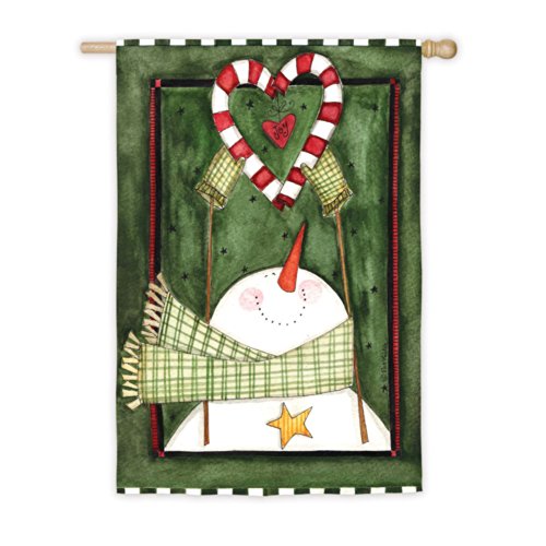 Snowman With Joyful Candy Cane Heart House Flag
