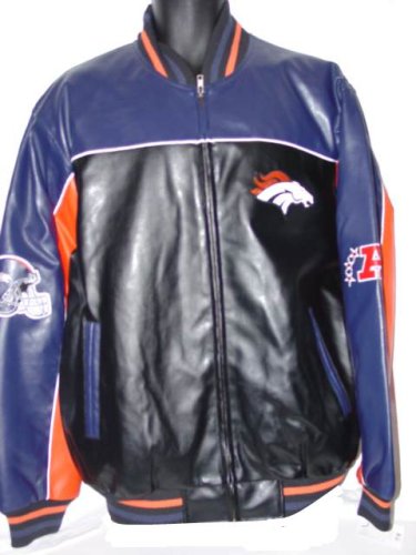 Buy Denver Broncos Pleather Varsity Jacket with Knit Collar