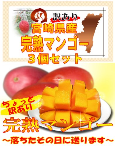ちょっと訳あり 宮崎県産完熟マンゴー　3玉セット　2L  約400ｇ×3玉　お得用 家庭用【完熟したその日に産地直送にてお届けします。】