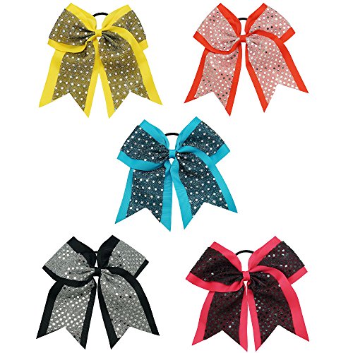 CN Girls Sequin Cheer Bow for Cheerleader Hair Bow with Ponytail Holder