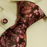 Brown Pattern Mens Ties Lot Pink Paisleys Boyfriend's Gift Handmade Silk Tie Cuff Links Set 6421