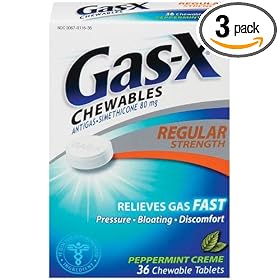 Gas-X Anti-Gas Chewable Tablets, Peppermint Creme, 36-Count Boxes (Pack of 3)