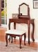Queen Anne Style CHERRY FINISH CARVED WOOD VANITY SET - Table, Bench &amp; Mirror