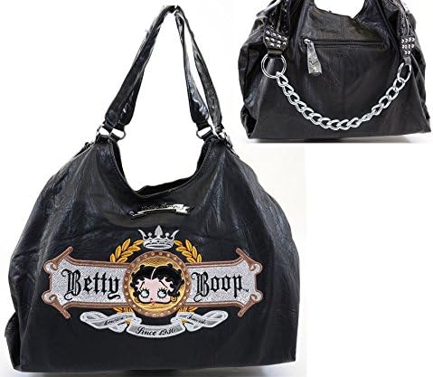 Betty Boop Chains Studded Zipper Crinkle Vegan Leather Handbag