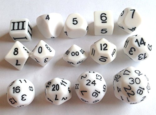 14 Unusual Dice Set Approved for Use with Dungeon Crawl Classics - White
