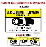 VIDEO SURVEILLANCE CCTV 3 Signs & 3 Free Decals closed circuit tv camera