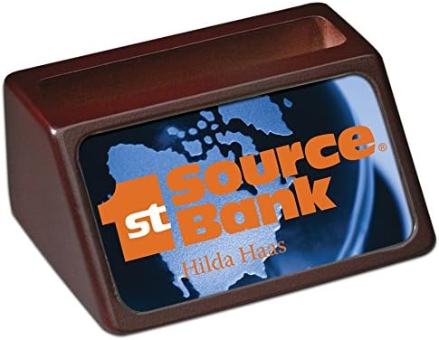 Mahogany Desktop Business Card Holder with Custom Nameplate