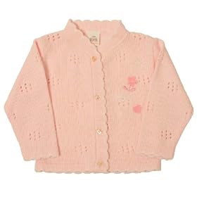 Dizzy Daisy Girls Cardigan with Flower/ Heart Embroidery (White, 6 - 12 Months)
