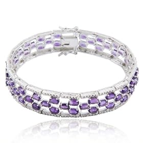 Platinum Overlay Sterling Silver Amethyst and Diamond Accent Bracelet, 7.25 by Amazon.com Collection