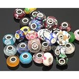 Pack of Ten (10) Assorted Colorful 100% Pure Murano Glass Bead Charms - Fits Pandora, Chamilia, Troll, and Biagi Charm Bracelets ~ Style Beads