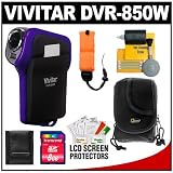 Vivitar DVR-850W Underwater Digital Flip Video Recorder Camcorder (Purple) with 8GB Card + Case + Floating Camera Strap + Accessory Kit