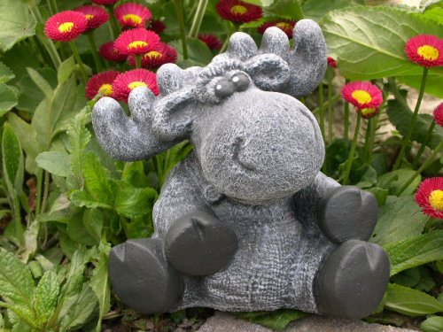 Tierfigur Steinfigur Elch schiefergrau