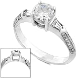 One of a Kind 1.00ctw Round & Baguette Diamond Engagement Ring (G-H/VS-SI) in 18kt White Gold