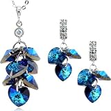 Sterling Silver Bermuda Blue Heart Clusters SWAROVSKI ELEMENT Titanium Post Necklace And Earring Jewelry Set