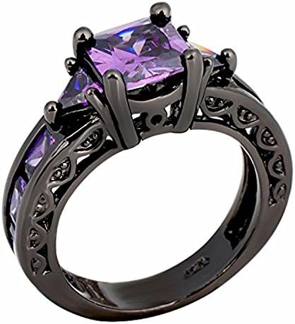 CLERO Jewelry Purple Amethyst Cubic Zirconia Engagement Rings Black Gold Plated 77MM Size5/6/7/8/9/10/11