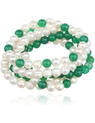 8-8.5mm Freshwater Cultured White Pearl and Emerald Green Agate Set of 5 Stretch Bracelets (128.80 cttw), 7.5"