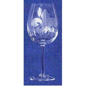Individually Hand Etched Fleur De Lis White Wine Glass 9" Set / 4