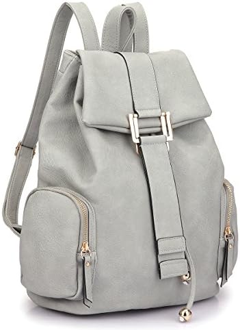 Dasein Faux Leather Convertible Drawstring Fashion Backpack Purse - Grey