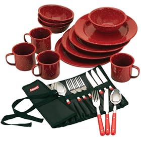 Coleman 24 Piece Enamelware Dining Kit & Cutlery Set