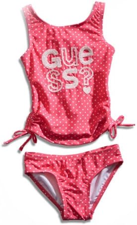 GUESS Little Girl Two-Piece Tankini Swimsuit with Sequins, PINK (6X)