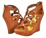 Bamboo Ceasar-97 Chestnut Faux Suede Women Wedge Sandals