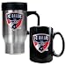 FC Dallas MLS Stainless Steel Travel Mug and Black Ceramic Mug Set - Primary Team Logo by Great American Products