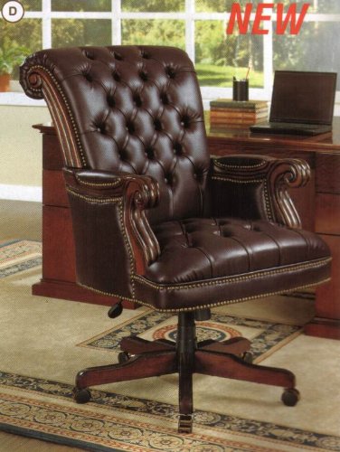 Coaster Traditional Executive Leather Office Chair Nail head Trim Tufted Back