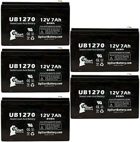 5x Pack - Panasonic LCR12V7.2P Battery - Replacement UB1270 Universal Sealed Lead Acid Battery (12V, 7Ah, 7000mAh, F1 Terminal, AGM, SLA) - Includes 10 F1 to F2 Terminal Adapters