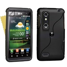 Yousave Accessories TM LG Optimus 3D Wave Silicone Gel Case Cover Black For The P920 And Screen Protector