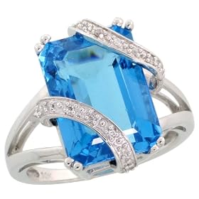 Buy 10k White Gold Large Stone Rectangular Ring, w  0.04 Carat Brilliant Cut Diamonds and 7.94 Carats... by Gabriella Gold