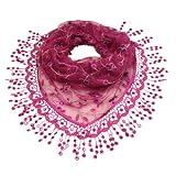 Rayon & Polyamide Handmade Lace Embroidered Small Vine Flowers Patterns Beaded Sequins Tassels Triangle Scarf