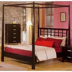 Queen Size Cappuccino Finish Canopy Bed