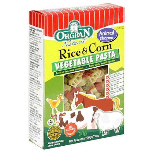 OrgraN Rice & Corn Vegetable Pasta, Multi-Color Animal Shapes, 7-Ounce Boxes (Pack of 8)