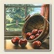 AbsorbaStone Coaster set~ Apple Basket in Window ~4 Tile Drink Coasters ~ code 678