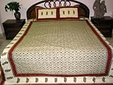 Bedspreads-3pc Bedding Set Designer Bed Linen Cream White Block Print Cotto ....